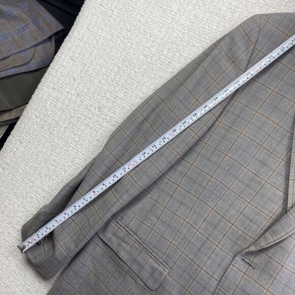 Peter Millar Blazer Men's 46T Sports Coat Jacket 100% Wool Plaid Grey / Orange - Picture 9 of 16